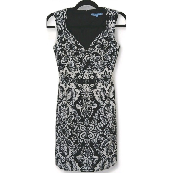 Antonio Melani Black White Damask Floral Sheath Dress Women’s Size 2 Career - Picture 2 of 14